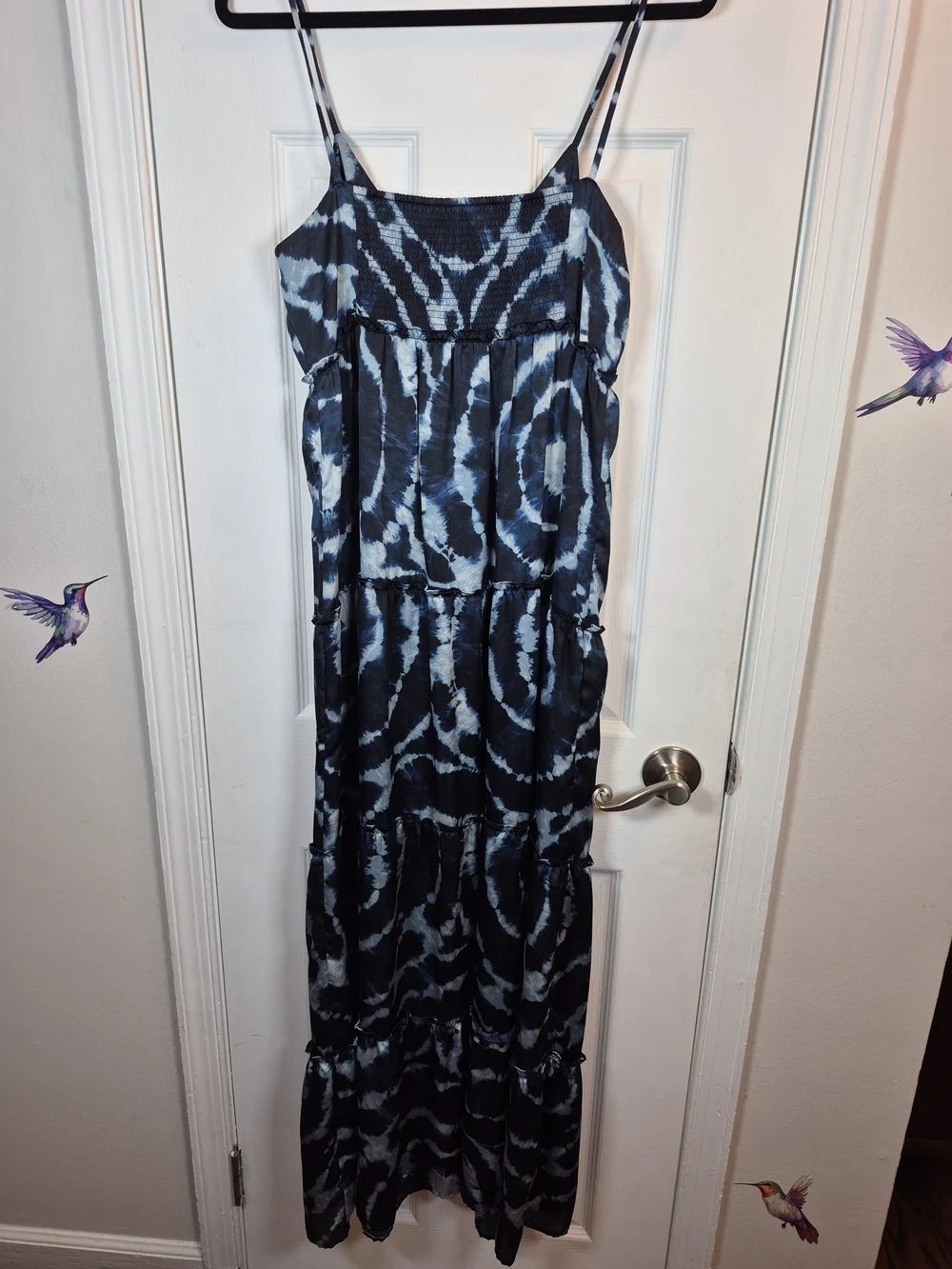 Michael Kors Tie Dye Maxi Dress Boho Tiered Satin Slip Summer Casual M - Picture 2 of 7
